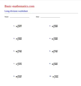 Long division worksheet