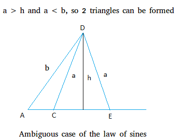 Ambiguous case of the law of sines when 2 triangles can be formed Ambiguous case of the law of sines when 2 triangles can be formed