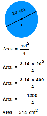 Find the area of the circle using the diameter