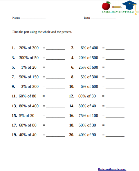 problem solving percentage worksheets