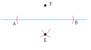Constructing a perpendicular when point is not on the line: step 3