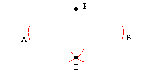 Constructing a perpendicular when point is not on the line: step 4