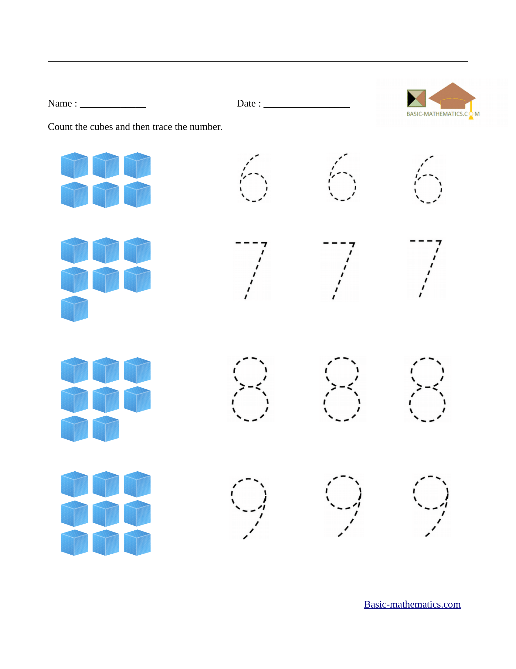 trace numbers1 - Math For Kindergarten