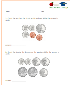 Counting coins worksheet